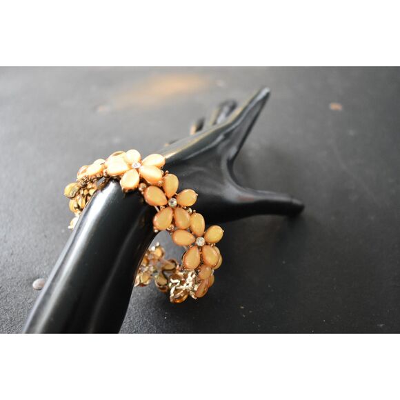 Golden Floral Stretch Bracelet, Rhinestone Petal Elegance (7.5") - Picture 3 of 8